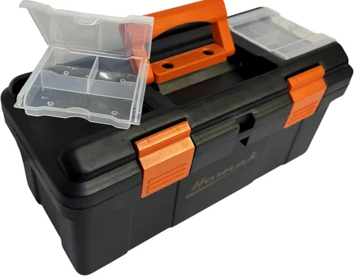 Vista 2 de Homak Caja de herramientas de plástico con bandeja y divisores, color negro, 16 pulgadas