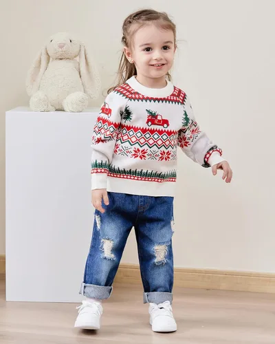 Vista 3 de SANMIO Abrigo de algodón con botones para bebé, diseño de ciervo navideño