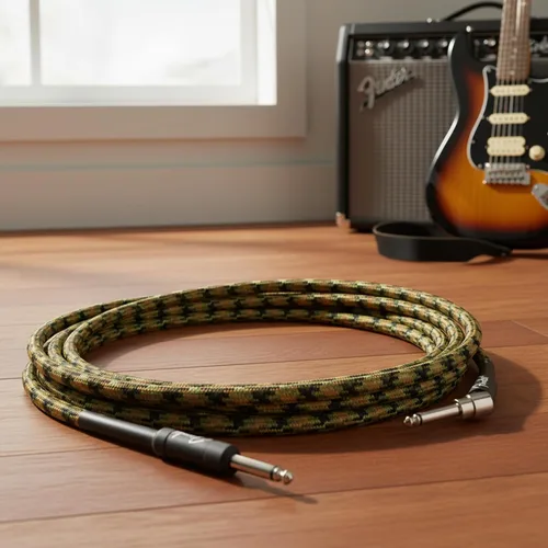 Vista 5 de Fender Cable de instrumento profesional de 18.6 pies en ángulo recto camuflaje del bosque - 1 paquete