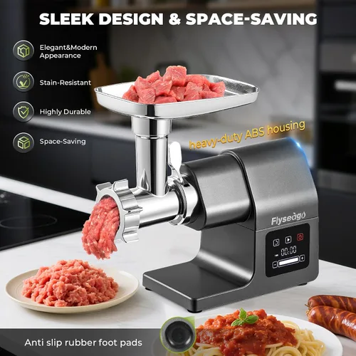 Vista 4 de Picadora de carne eléctrica de 3200 W, control táctil digital, comercial, resistente, molinillo de carne y relleno de salchichas, kit Kubbe para uso