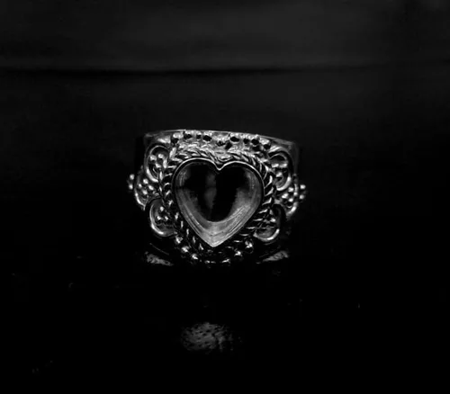 Vista 3 de 925 Sterling Silver Heart Shape Handcrafted Bezel Ring Blank Bezel Setting, Blank Ring Base,Ring DIY For Resin Work,Traditional Antique Ring