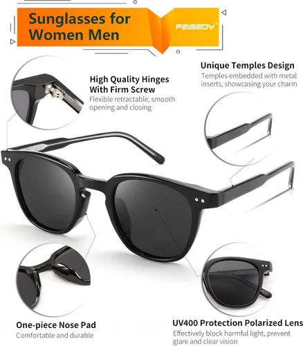 Vista 5 de FEISEDY Gafas de sol polarizadas clásicas retro redondas para mujeres y hombres, tonos de moda B0002