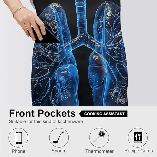Vista 5 de MUSM Delantal para adultos – 27.6 x 31.5 pulgadas, delantales de poliéster resistentes con dos bolsillos grandes, delantal de cocina impermeable