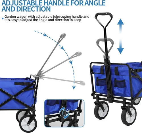 Vista 4 de Carros plegables de alta resistencia con ruedas, mango ajustable, carrito de playa plegable para comestibles al aire libre, pesca, campamento