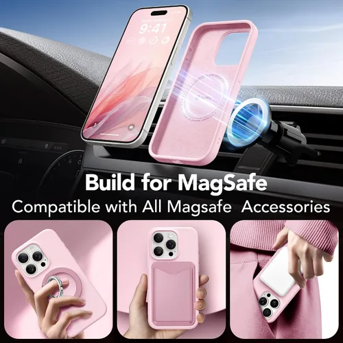 Vista 3 de GONEZ - Funda magnética para iPhone 15 Pro Max, funda de silicona A-Chalk Rosa