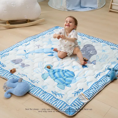 Vista 8 de Momcozy Alfombra de Juego para Bebé para Piso, 50x50 Alfombra de Corralito Engrosada, Compañera de Juego para Tiempo Boca Abajo del Bebé