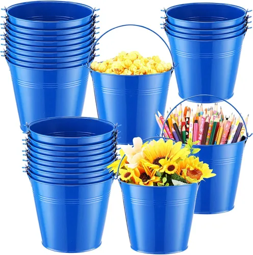 Vista 9 de Rtteri 24 cubos pequeños de metal con asa, mini cubetas a granel para lápices para aula, graduación, fiestas, canastas de hierro para flores de Negro
