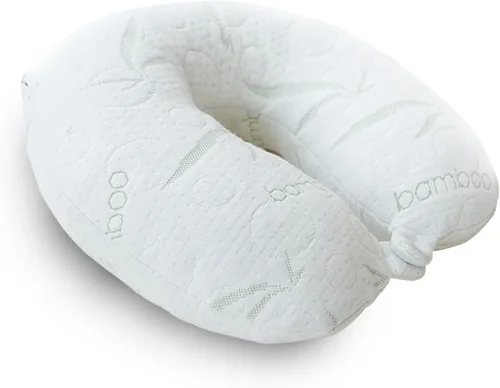 Vista 6 de Sacred Thread Rayón derivado de bambú almohada de viaje para el cuello para aviones, espuma viscoelástica para avión, diseño ergonómico, almohada