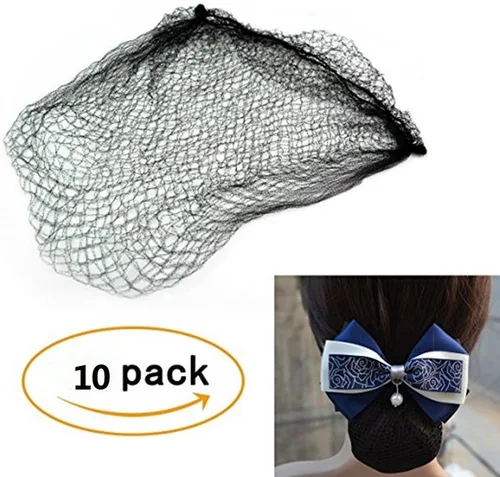 Vista 4 de Redecilla de malla para el cabello, reutilizable, invisible, con borde elástico y de 20 pulgadas Negro 10pcs