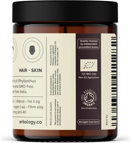Vista 6 de Erbology Polvo orgánico Amla de 3.2 onzas, 45 porciones, grosella espinosa india, regeneración de la piel y el cabello, rico en vitamina C