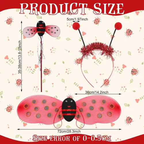 Vista 2 de Laumoi Ladybug Costume for Girls Ladybird Dress Fuzzy Leg Warmers Wing Pants Gloves Ladybug Outfit for Halloween Dress up