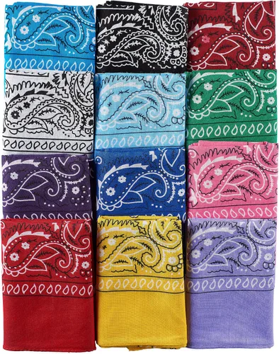 Vista 2 de NJ NoveltyDocena de bandanas estampadas + una bandana estampada previamente anudada, de motociclista
