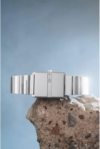 Vista 6 de Breda Reloj de pulsera de acero inoxidable y metal 'Pulse' para hombre, 1.024in, plateado, Movimiento de cuarzo