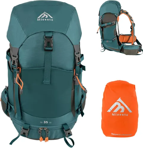 Vista 12 de Mochila de senderismo 30+5L para mujeres Mochila impermeable para acampar Negro