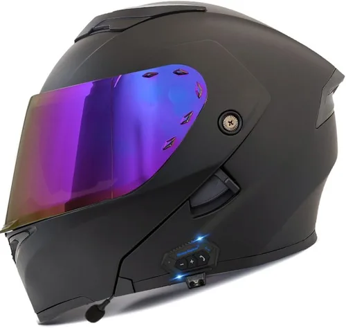 Vista 30 de Casco modular Bluetooth para motocicleta, aprobado por DOT, abatible, de cara completa, integrado, antivaho, doble visera, casco para motocicleta