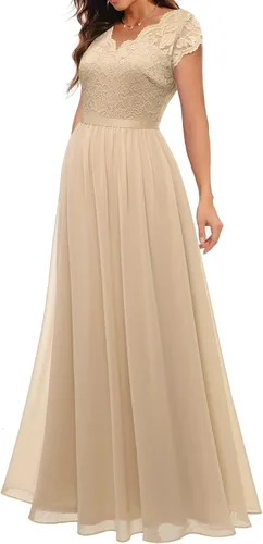 Vista 4 de Daisyaner - Vestido largo formal de encaje floral para mujer elegante vestido con cuello en V para invitadas de boda