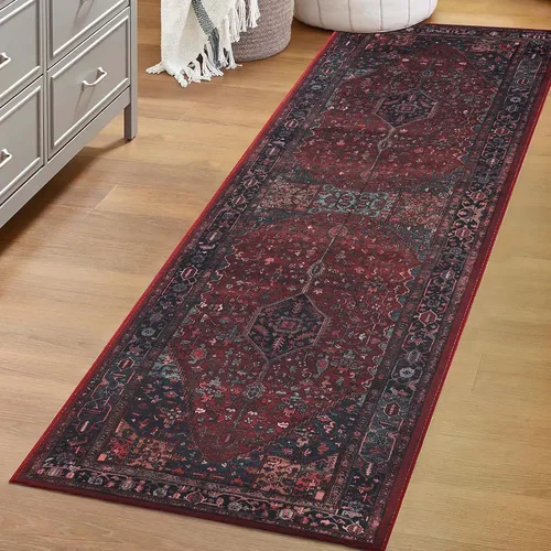 Vista 18 de SUPERIOR Medallion - Alfombra lavable, respaldo de algodón, alfombra para mesa de comedor, alfombra para vestíbulo, de fácil cuidado, alfombra Negro