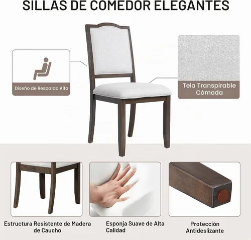 Vista 4 de P PURLOVE Farmhouse - Juego de 4 sillas de comedor (beige y marrón)