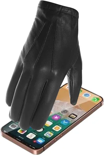 Vista 5 de Harssidanzar Guantes de policía de cuero sin forro fino para hombre GM031 Negro