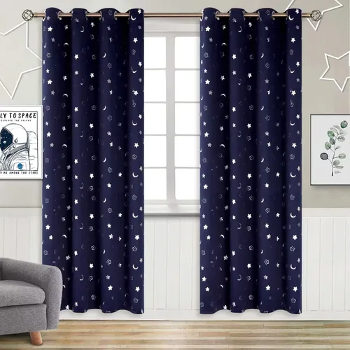 Vista 50 de BGment Cortinas opacas para dormitorio infantil, con aislamiento térmico, con ojales, estampado de estrellas plateadas, cortinas para oscurecer