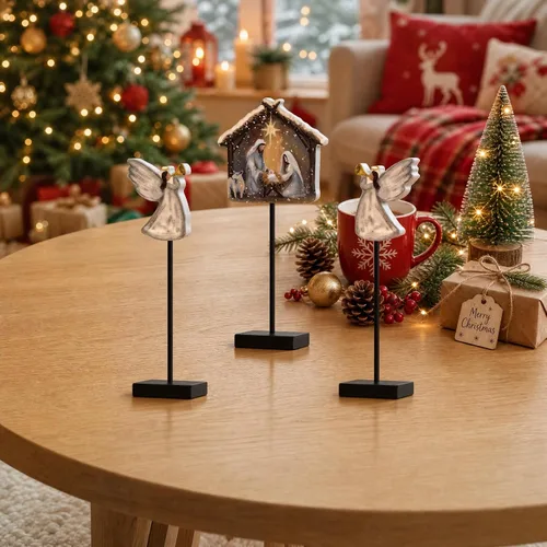 Vista 6 de Smile Wooden Christmas Nativity Scene Angel Table Decor