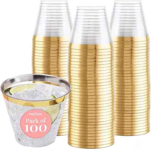 Vista 14 de Prestee Paquete de 50 vasos de plástico – Vasos desechables transparentes de 9 onzas para bebidas frías, cócteles y postres – Taza pequeña duradera