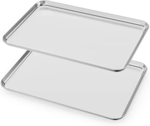 Vista 8 de HKJ Chef - Juego de 2 bandejas para hornear, 2 bandejas de acero inoxidable para hornear y bandejas para horno tostador, tamaño rectangular de 9