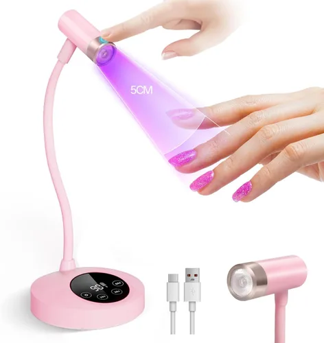 Vista 15 de krofaue Luz UV para uñas con soporte, lámpara UV recargable inalámbrica con pantalla digital, 2 temporizadores, curación flash manos libres