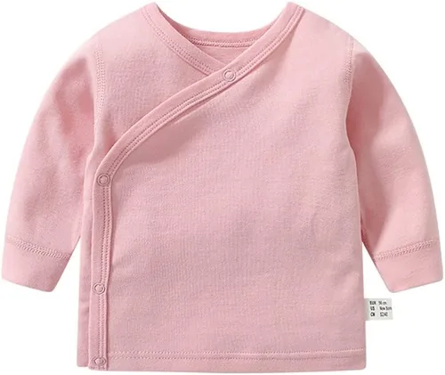 Vista 9 de HAOLUKI Baby Long Sleeve Side-snap Cotton Shirt Unisex Newborn Girls Boys Kimono Tee Shirts Top