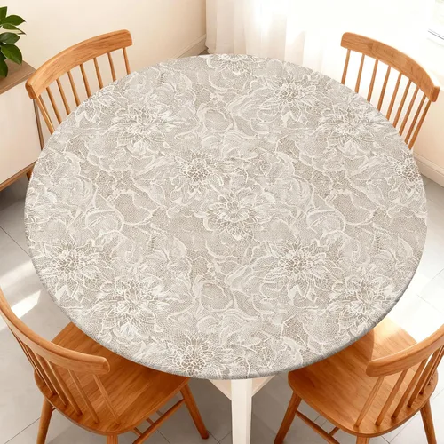 Vista 23 de Mantel redondo ajustable con diseño de borde elástico, impermeable, resistente a las manchas, lavable, se adapta a mesas redondas de 32 a 36