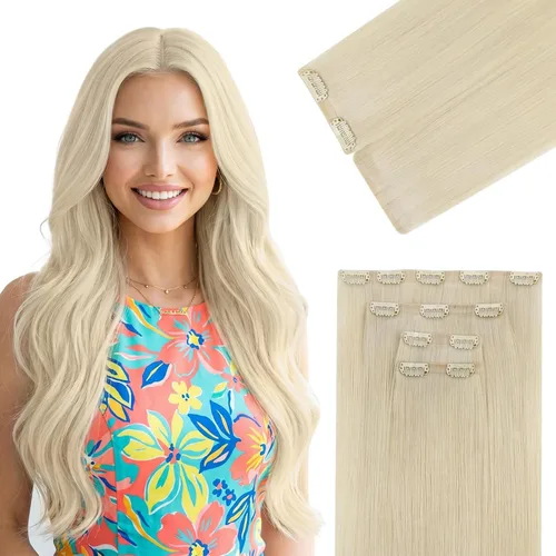 Vista 32 de Ve Sunny Extensiones de cabello clip-in de cabello humano real con reflejos, extensiones de cabello con clip para cabello corto, marrón oscuro