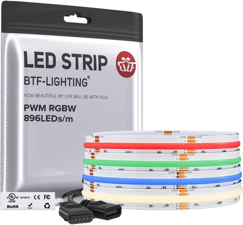 Vista 22 de BTF-LIGHTING FCOB COB Tira de luz LED RGBW 6500K 896LED/m 3m DC12V Flexible de cambio de color de alta densidad y luz uniforme de 12mm de ancho