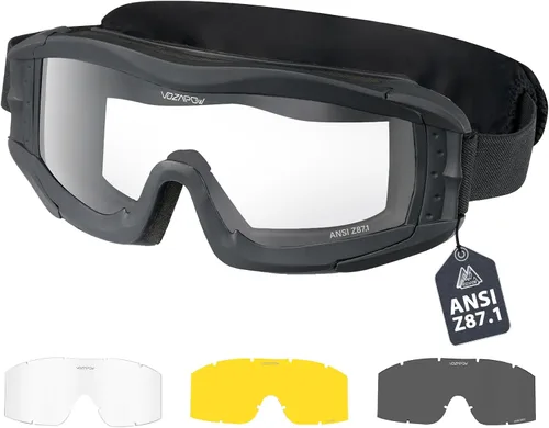 Vista 10 de Airsoft Goggles Anti Fog, Tactical Safety Goggles Z87.1 + Rating Negro