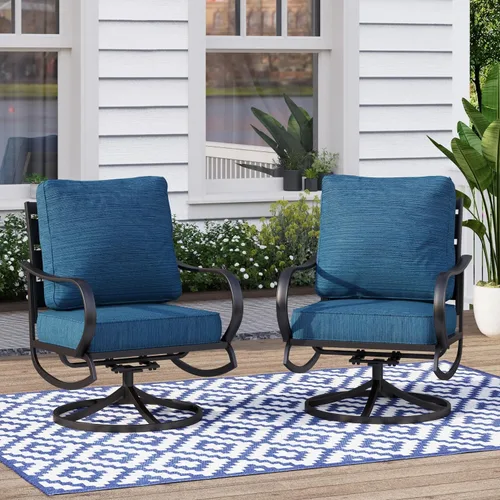 Vista 40 de MFSTUDIO Juego de 4 piezas de conversación para patio, marco de metal para todo tipo de clima, muebles de exterior con 1 mesa rectangular de propano