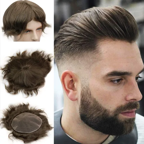 Vista 11 de Voloria Swiss Full Lace Toupee Europeo Real Cabello Humano Reemplazo para Hombres Hairpiece #18 Rubio Ceniza Marrón