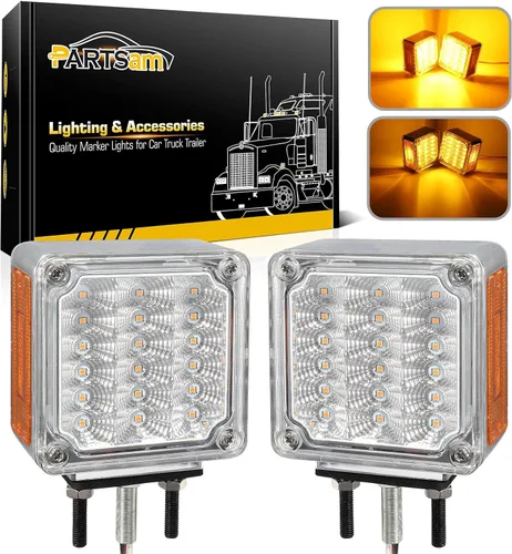 Vista 8 de Partsam Luces LED de Pedestal Ámbar/Ámbar de Doble Cara 39 Luces LED de Señal de Giro Montaje con Perno Luces de Guardabarros Luces Laterales