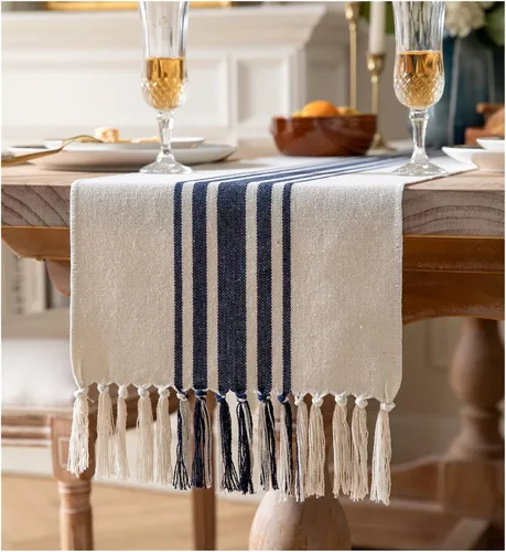 Vista 7 de Camino de mesa bohemio para decoración moderna de granja, decoración de mesa de comedor de 13 x 72 pulgadas de largo con borlas hechas a mano