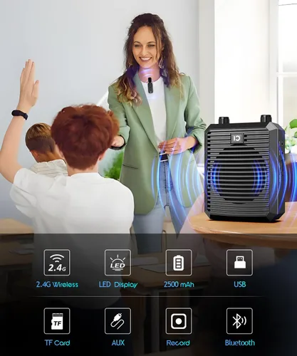 Vista 6 de SHIDU Amplificador de voz portátil para profesores Micrófono Lavalier inalámbrico 18W Speaker with 2.4G Wireless Microphone Rechargeable Personal