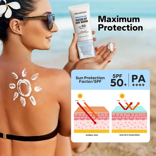 Vista 2 de SilkyShark Centella - Protector solar SPF 50+ PA++++, protector solar de suero Centella Asiatica, sin aceite, no graso, protección UVA/UVB de larga