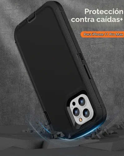 Vista 3 de Funda resistente para iPhone 11 Pro Max con 2 protectores de vidrio templado, grado militar, a prueba de golpes, color negro