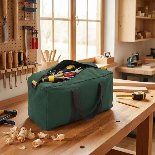 Vista 8 de Bolsa de herramientas de mano de boca ancha, impermeable, resistente, gran capacidad, con cremallera, portátil, de lona, para electricista