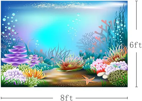Vista 3 de MEHOFOND Fondo de fotografía azul morado bajo el mar de 8 x 6 pies, temática de sirena oceánica, decoración de fiesta de cumpleaños, burbujas