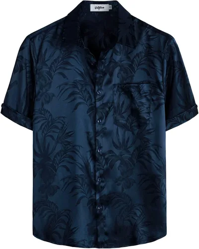 Vista 2 de VATPAVE Camisas de verano jacquard de ajuste regular para hombre, estilo casual, con botones, manga corta, con bolsillo