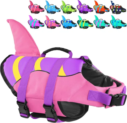 Vista 26 de Chaleco salvavidas para perros de Fragralley Shark, chaleco salvavidas ajustable para perros con aleta de tiburón, adecuado para perros pequeños