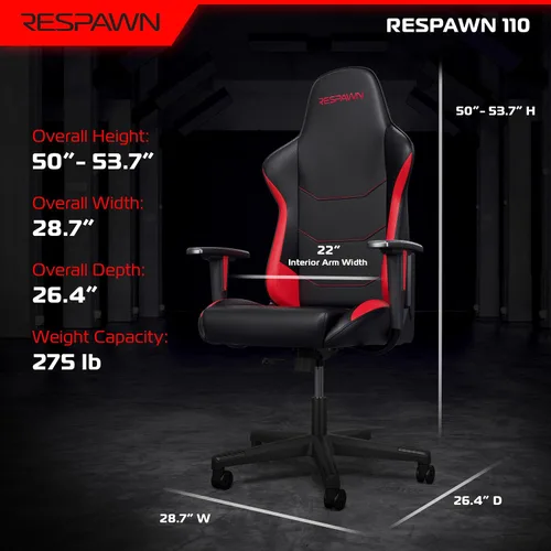 Vista 2 de Respawn Silla de juegos 110, silla de oficina ergonómica con reposacabezas Rojo