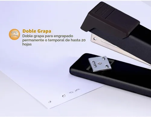 Vista 3 de Bostitch Office Grapadora clásica de escritorio de metal, capacidad para 20 hojas, doble engrapado, se abre para pegar, tira completa, negro