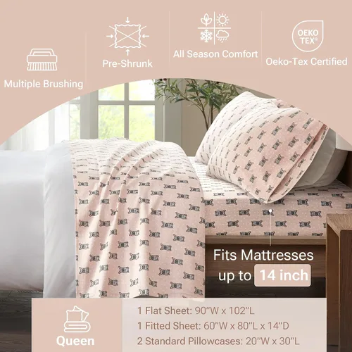 Vista 312 de Sleep Philosophy - True North - Juego de sábanas de franela, 100% de algodón, cómodo, bonito y muy suave, con bolsillo elástico que se adapta a