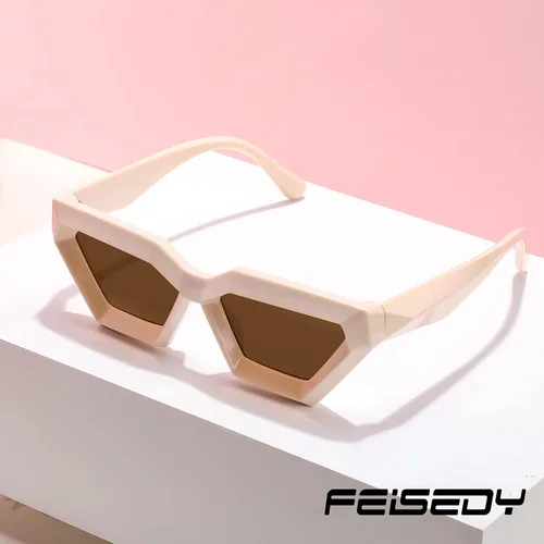 Vista 7 de FEISEDY Cateye - Gafas de sol con marco grueso para mujeres y hombres, cuadradas, vintage, polígono futurista, Sunnies B4079