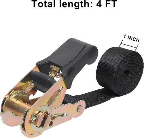 Vista 5 de Correas de amarre de trinquete sin fin, amarre de carga resistente, correa negra de nailon resistente de 4 pies, correas de seguridad de trinquete