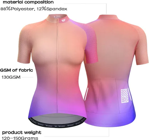 Vista 2 de Wulibike Camiseta de ciclismo para mujer, manga corta, camisetas de bicicleta para mujer, camiseta de ciclismo con tres bolsillos